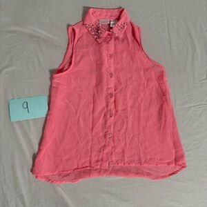 Coral Sleeveless Blouse with Embellished Collar
